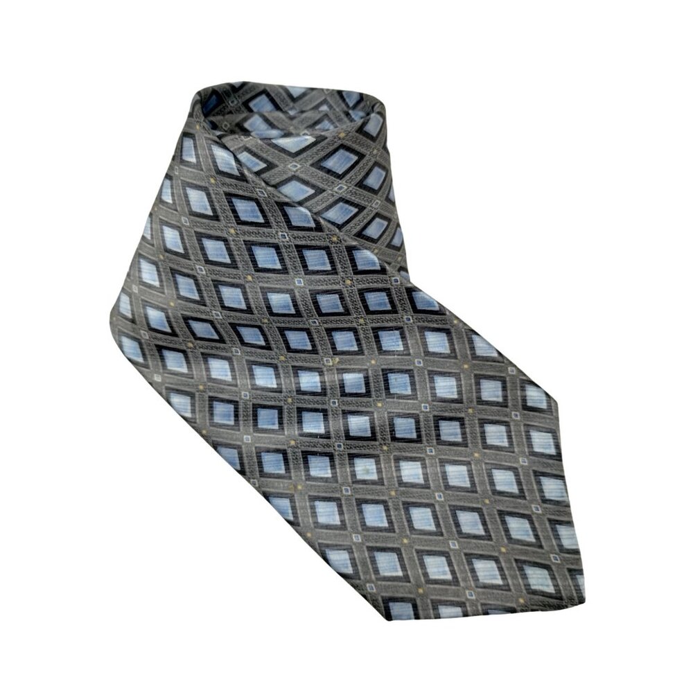 Geoffrey Beene Mens Gray and Blue Diamond Pattern Silk Necktie - Picture 7 of 7